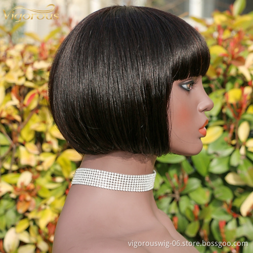 Straight black cheap wholesale short glueless private label inch bob pixie cut brazilian 100% real human hair wig black women